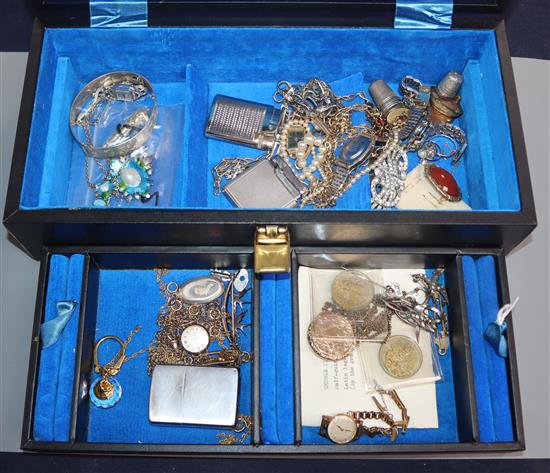A ladys yellow metal Omega watch on 9ct bracelet, a 9ct gold Rotary watch and a quantity of assorted costume jewellery.